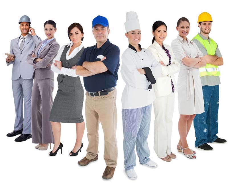 Хора в различни видове работно облекло